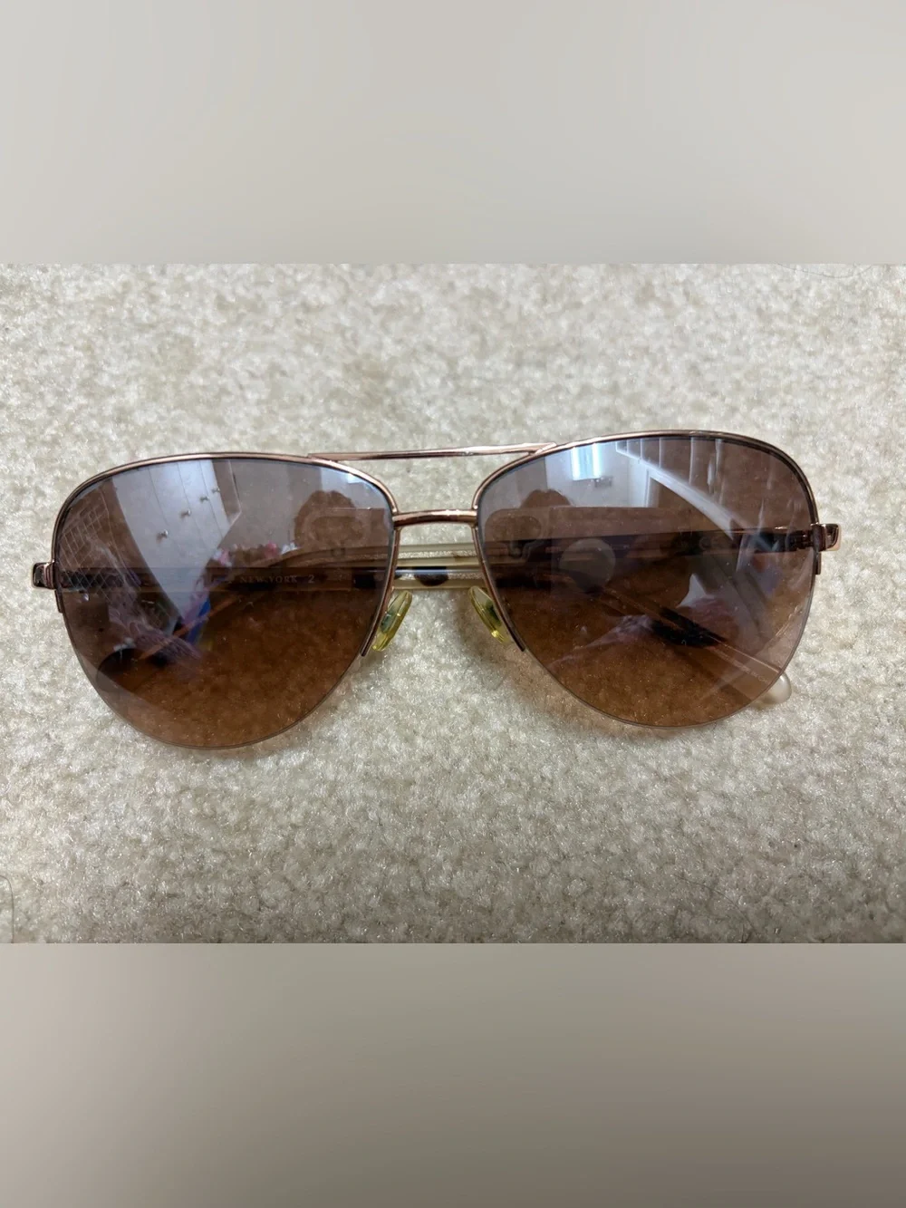 kate spade Rose Gold Aviator Sunglasses with Brown Lenses